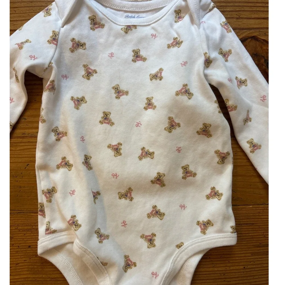 Ralph Lauren‎ Bodysuit Baby White Polo Bear Long Sleeve SIZE 9M